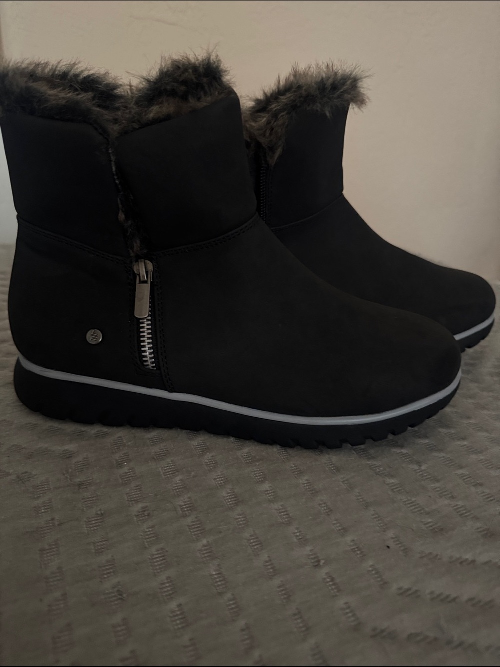 London Fog Black Faux-Fur Ankle Booties with Side Zip
